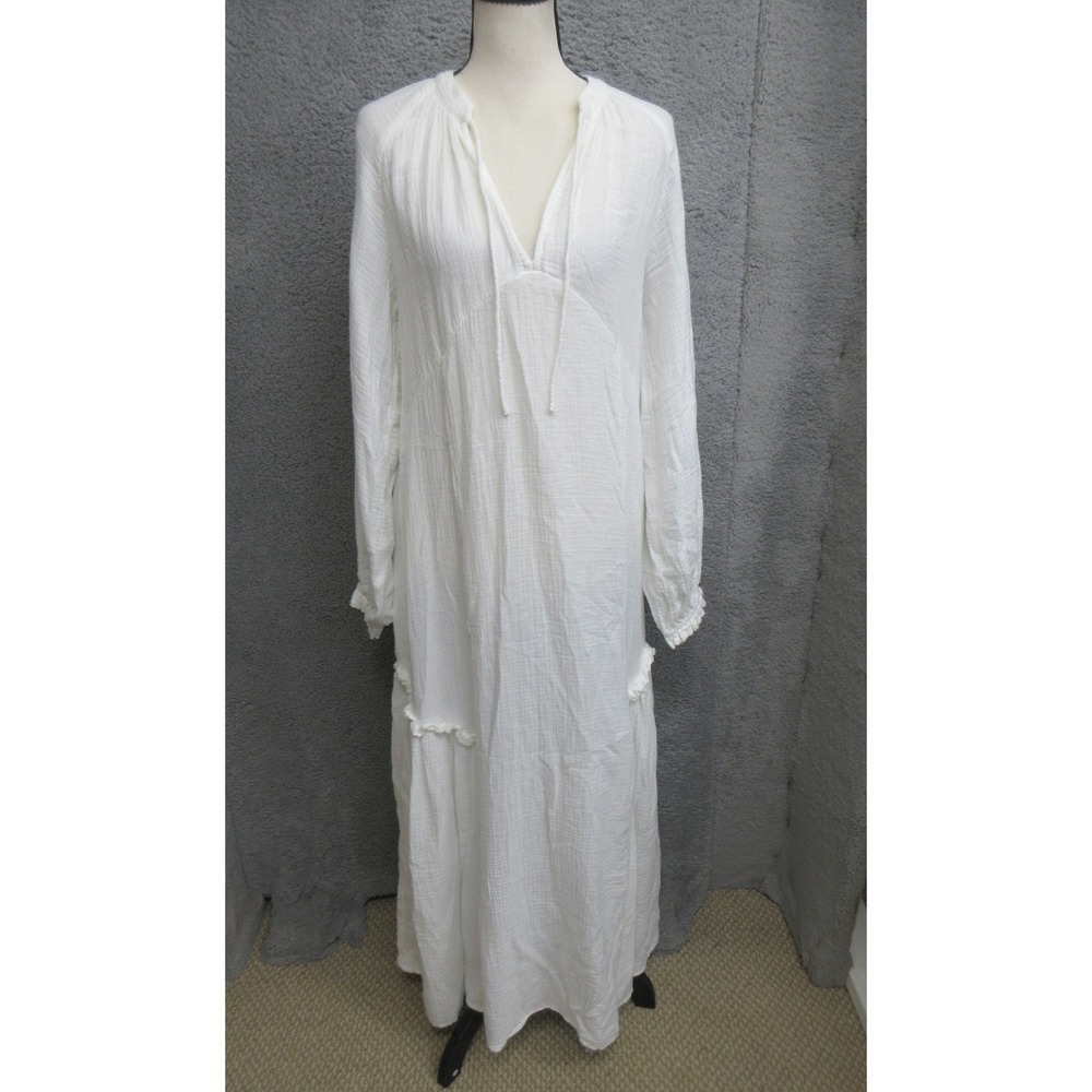 H&M Gauze Maxi Dress Womens S White Cotton Boho Cottagecore Romantic Oversized